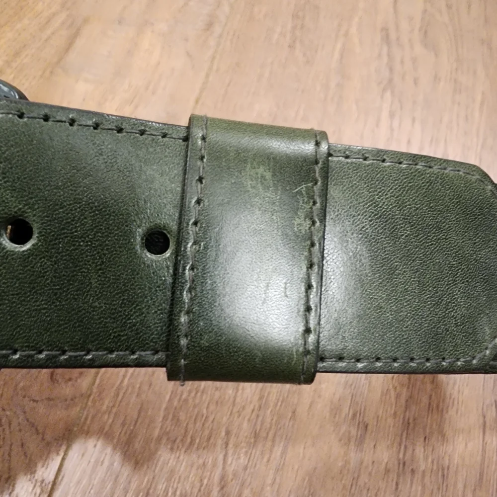 Vintage Forest Green Glazed Aniline Leather Wide Belt Naturally Distressed 30
